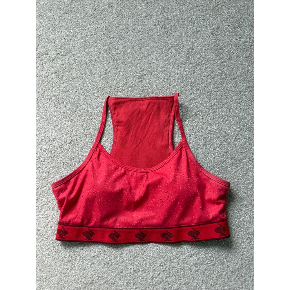 Rabbit Running Sports Bra Size MD Red Speckled Logo Band Racerback